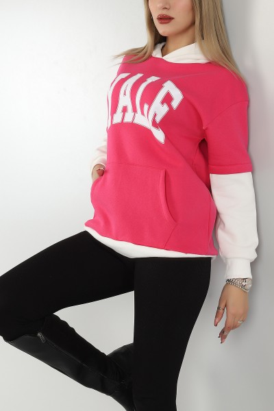 Fuşya Kapüşonlu İçi Şardonlu Bayan Sweat 145564