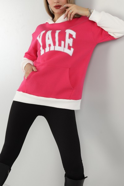Fuşya Kapüşonlu İçi Şardonlu Bayan Sweat 145564