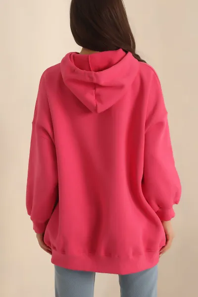 Fuşya Kapüşonlu İçi Şardonlu Oversize Sweat 229548