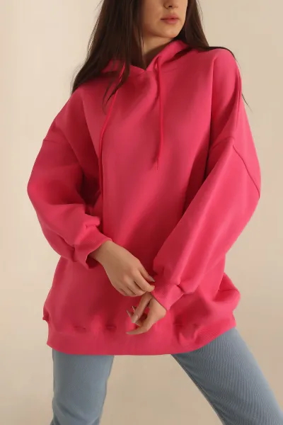Fuşya Kapüşonlu İçi Şardonlu Oversize Sweat 229548