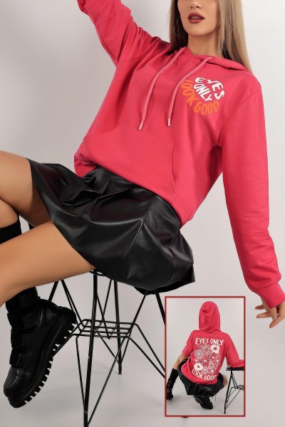 Fuşya Kapüşonlu İki İp Bayan Sweat 136603