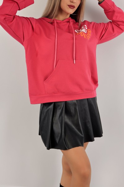 Fuşya Kapüşonlu İki İp Bayan Sweat 136603