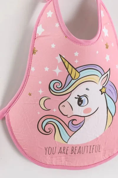 Fuşya Karakter Desenli Sıvı Geçirmez  Bebek Mama   Önlüğü 456258