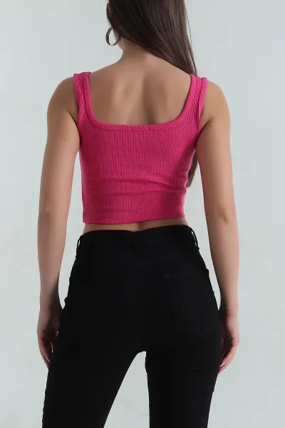 Fuşya Kare Yaka Crop Atlet 377998