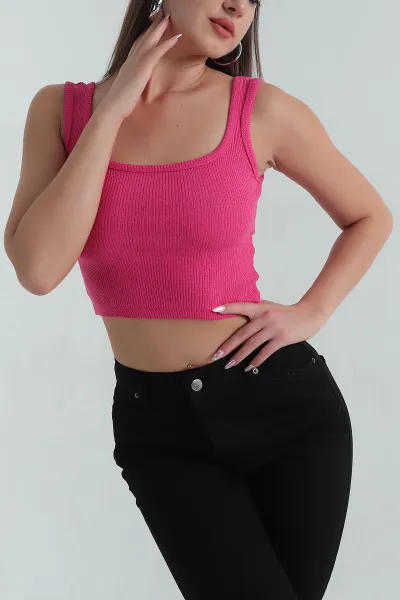Fuşya Kare Yaka Crop Atlet 377998