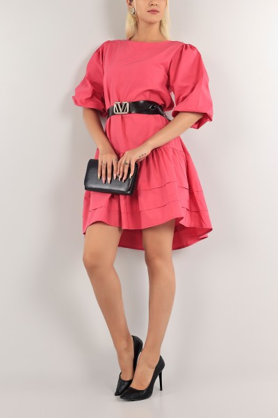 Fuşya Kemerli Poplin Elbise 124067