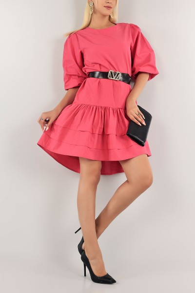 Fuşya Kemerli Poplin Elbise 124067