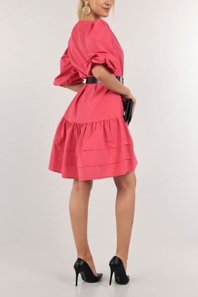 Fuşya Kemerli Poplin Elbise 124067