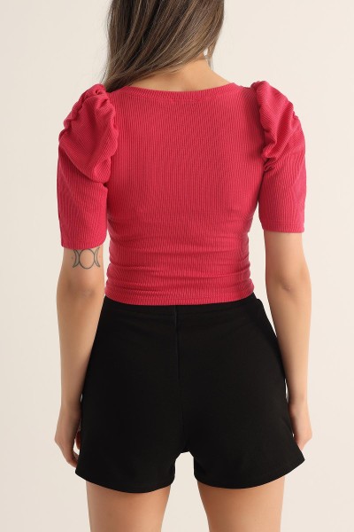 Fuşya Kol Büzgülü Soft Fitilli Bluz 174259