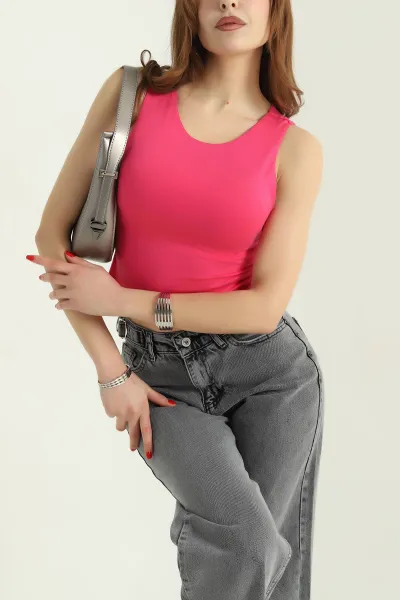 Fuşya Kolsuz Likralı Crop 335303