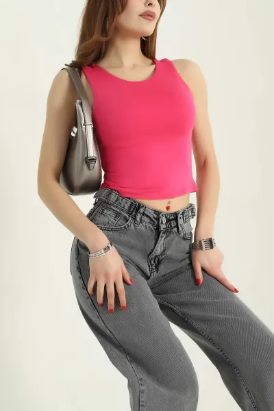 Fuşya Kolsuz Likralı Crop 335303