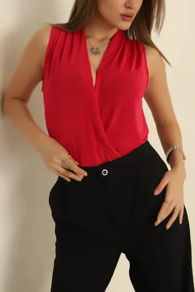 Fuşya Kruvaze Yaka Buzzy Bluz 248992