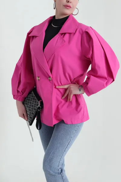 Fuşya Kruvaze Yaka Oversize Trenç Kumaş Kadın Ceket 429807