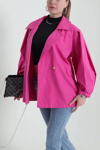Fuşya Kruvaze Yaka Oversize Trenç Kumaş Kadın Ceket 429807