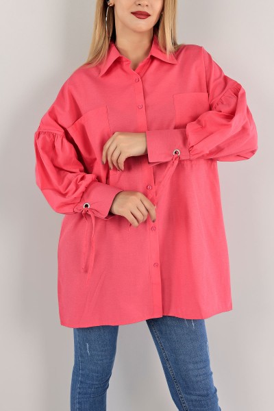 Fuşya Kuş Gözlü Poplin Kumaş Gömlek Tunik 115976