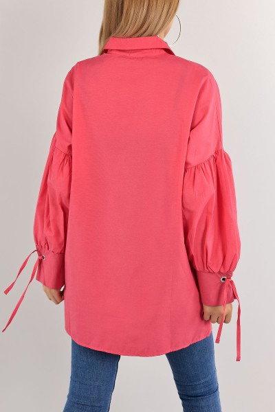Fuşya Kuş Gözlü Poplin Kumaş Gömlek Tunik 115976
