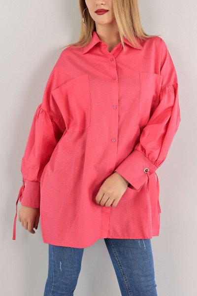 Fuşya Kuş Gözlü Poplin Kumaş Gömlek Tunik 115976