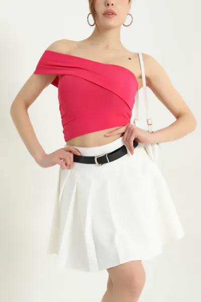 Fuşya Likralı Büzgülü Sandy Bluz 338348