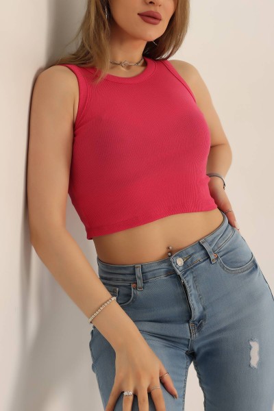 Fuşya Likralı Fitilli Crop 181068