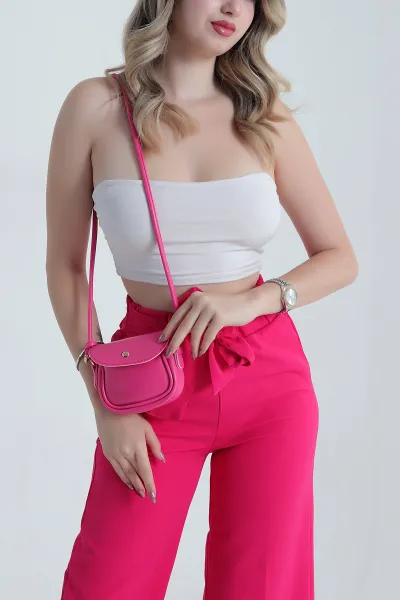 Fuşya Mini Boy Kırışık Doku Kadın Omuz Çantası 478910