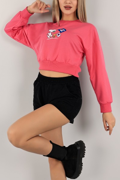 Fuşya Nakışlı Bayan Sweat 141324
