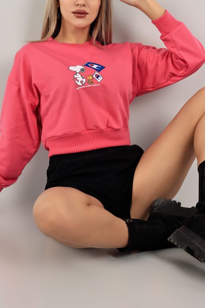 Fuşya Nakışlı Bayan Sweat 141324