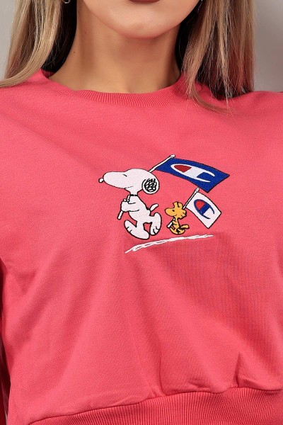 Fuşya Nakışlı Bayan Sweat 141324