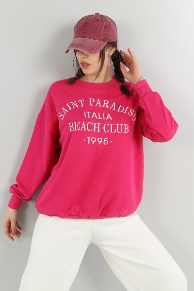 Fuşya Nakışlı Bayan Üç İp Sweat 148594