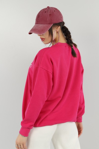 Fuşya Nakışlı Bayan Üç İp Sweat 148594