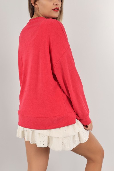 Fuşya Nakışlı Havlu Kumaş Sweat 132396