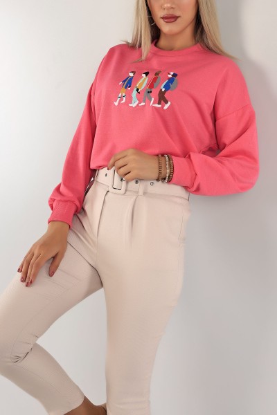 Fuşya Nakışlı İki İp Sweat 132095