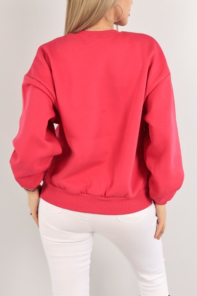 Fuşya Nakışlı Şardonlu Bayan Sweat 140509