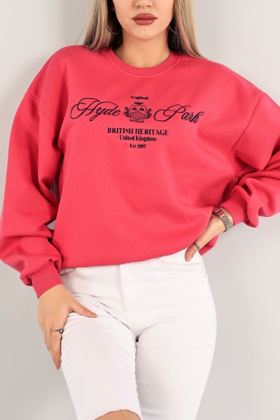 Fuşya Nakışlı Şardonlu Bayan Sweat 140509