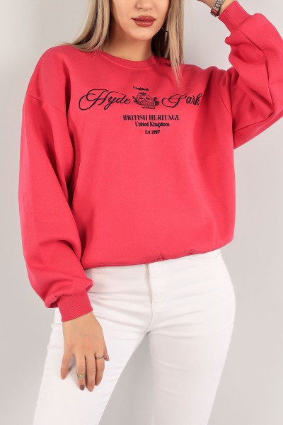Fuşya Nakışlı Şardonlu Bayan Sweat 140509