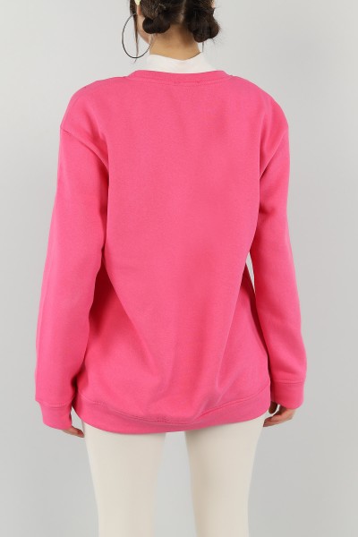 Fuşya Nakışlı Şardonlu Bayan Sweat 149185
