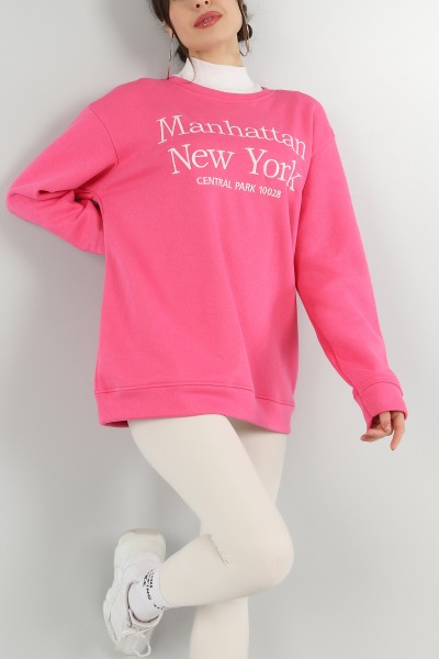 Fuşya Nakışlı Şardonlu Bayan Sweat 149185