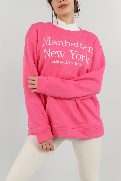 Fuşya Nakışlı Şardonlu Bayan Sweat 149185