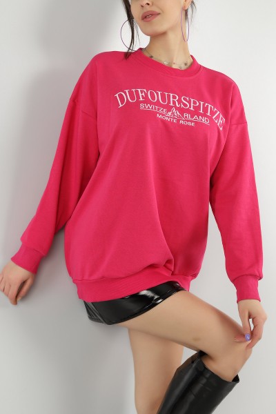 Fuşya Nakışlı Üç İp Sweat 149657