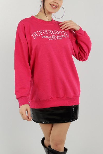 Fuşya Nakışlı Üç İp Sweat 149657