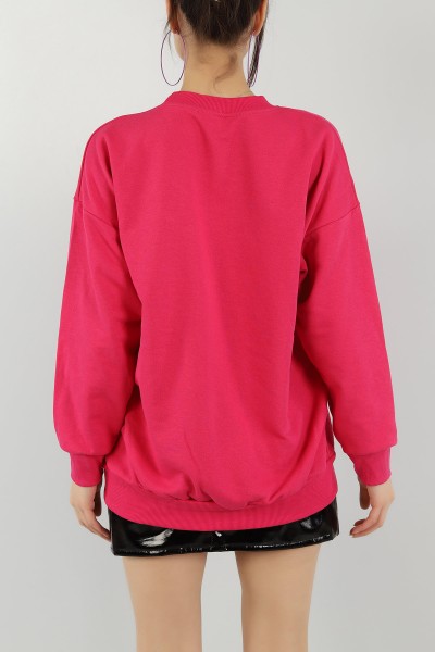 Fuşya Nakışlı Üç İp Sweat 149657