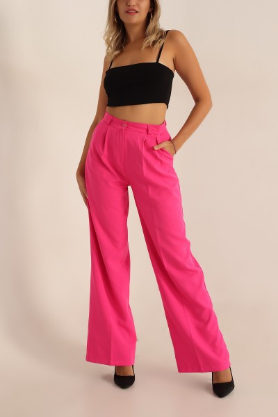 Fuşya Pileli Palazzo Bayan Pantalon 196247