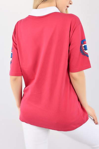Fuşya Polo Yaka Bayan Tişört 93916