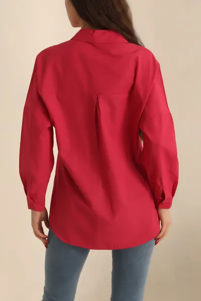 Fuşya Poplin Dokuma Bayan Gömlek 234855