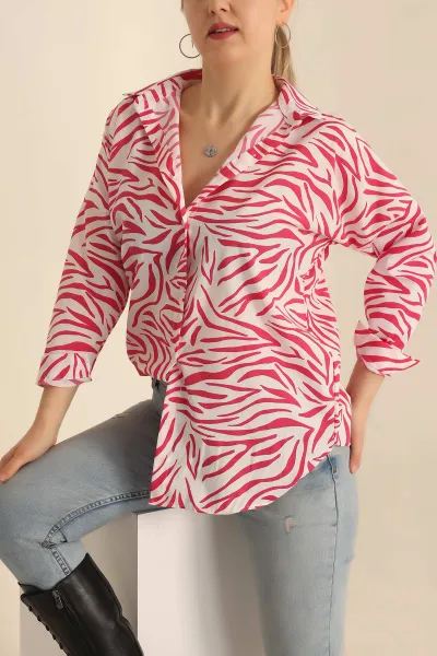 Fuşya Poplin Dokuma Bayan Gömlek 236826
