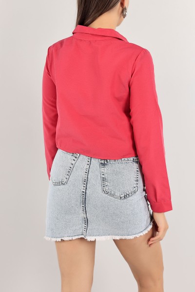 Fuşya Poplin Kumaş Crop Gömlek 118863