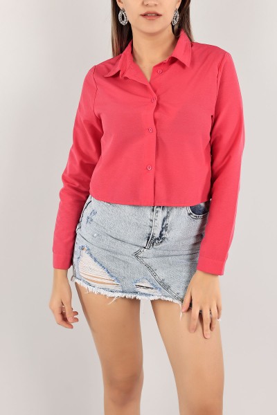 Fuşya Poplin Kumaş Crop Gömlek 118863