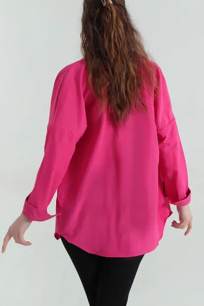 Fuşya Poplin Kumaş Kadın Gömlek Tunik 360097