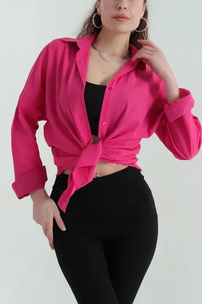 Fuşya Poplin Kumaş Kadın Gömlek Tunik 360097