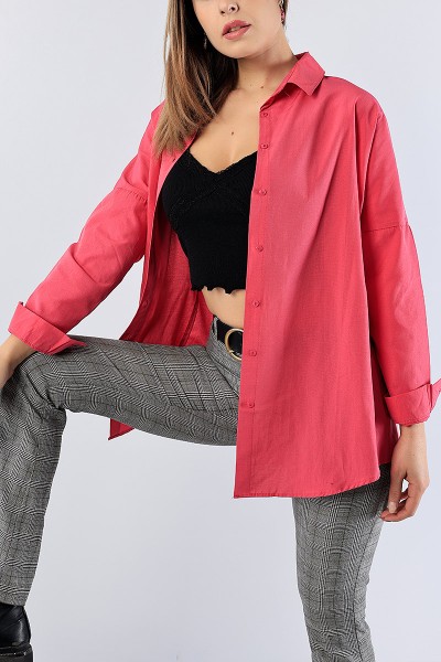 Fuşya Poplin Kumaş Salaş Bayan Gömlek 78357