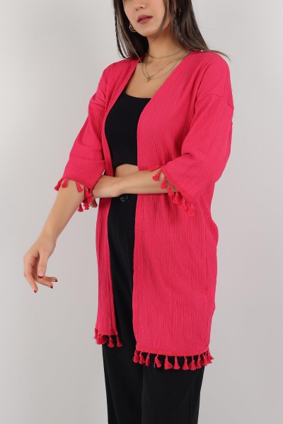 Fuşya Püskül Tasarım Krinkıl Kimono Hırka 150533
